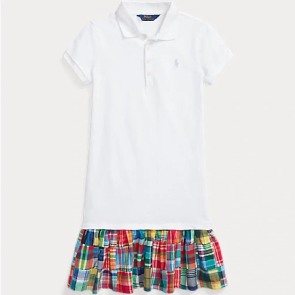 Ralph Lauren White Polo Dress with Colorful Plaid Ruffle - Kids